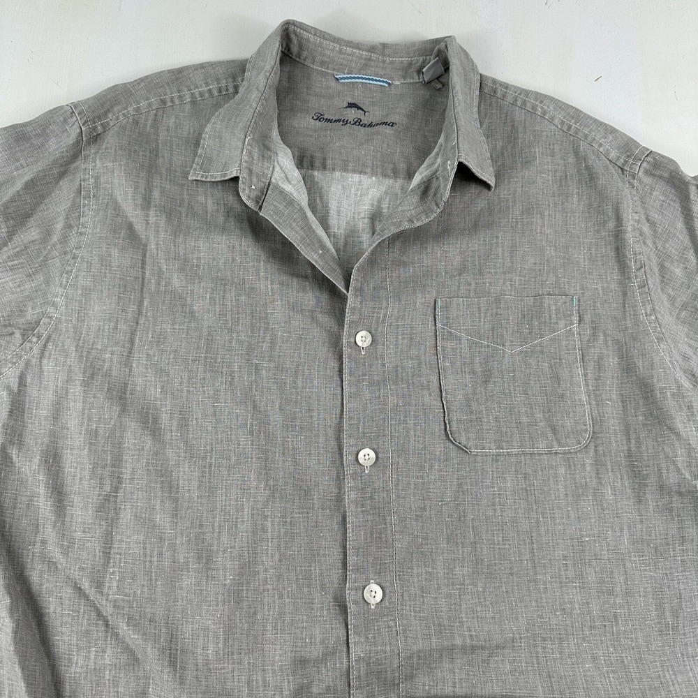 Tommy Bahama Heavyweight Linen Camp Shirt Men 1 XL‎ Gray Short  Notched Sleeves